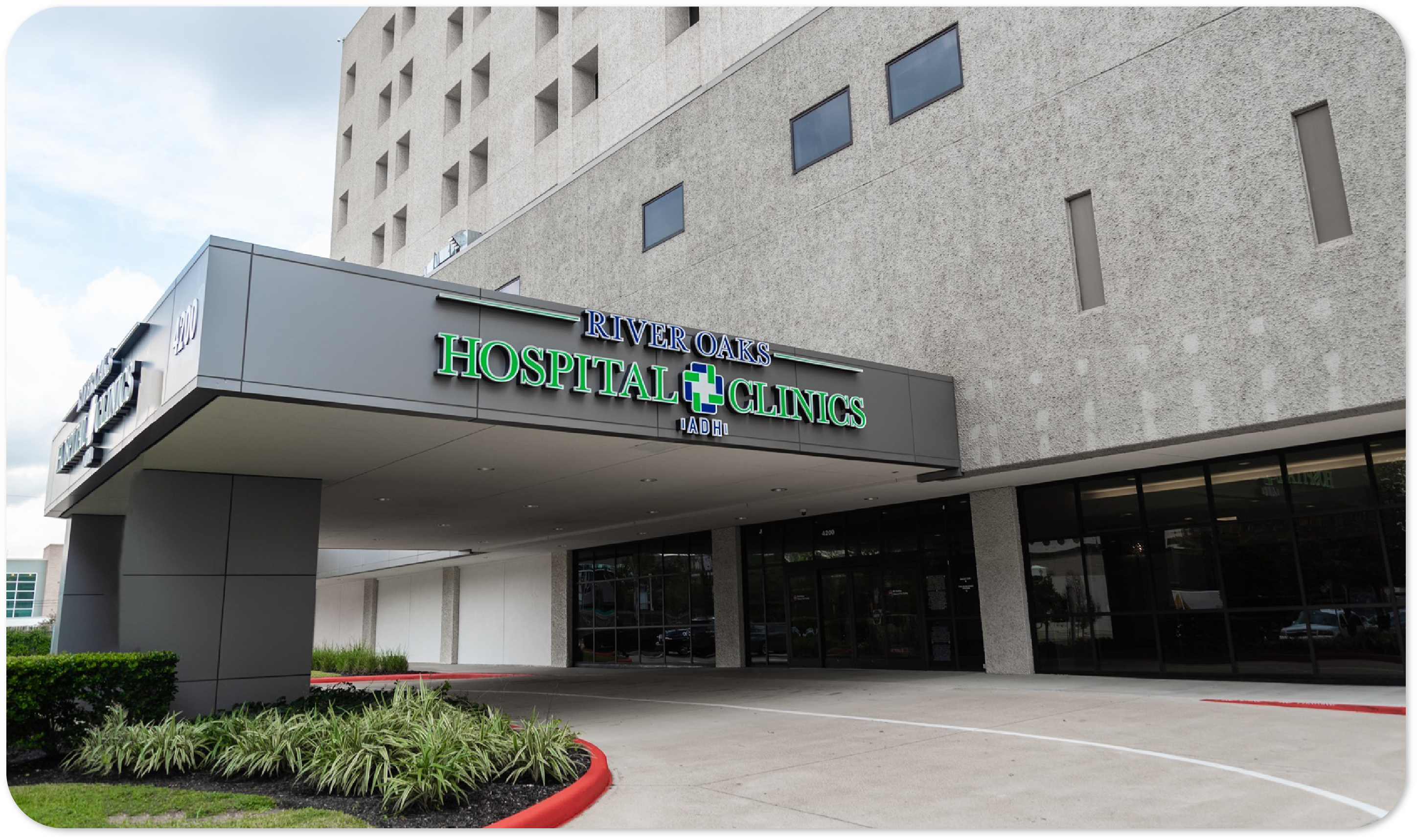 River Oaks **Hospital & Clinics** exterior showing modern medical facility